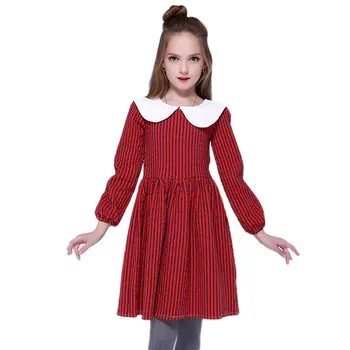 

Big Children's Wear European and American Girls' Dress Striped Doll Neck Long Sleeve Children's Dress