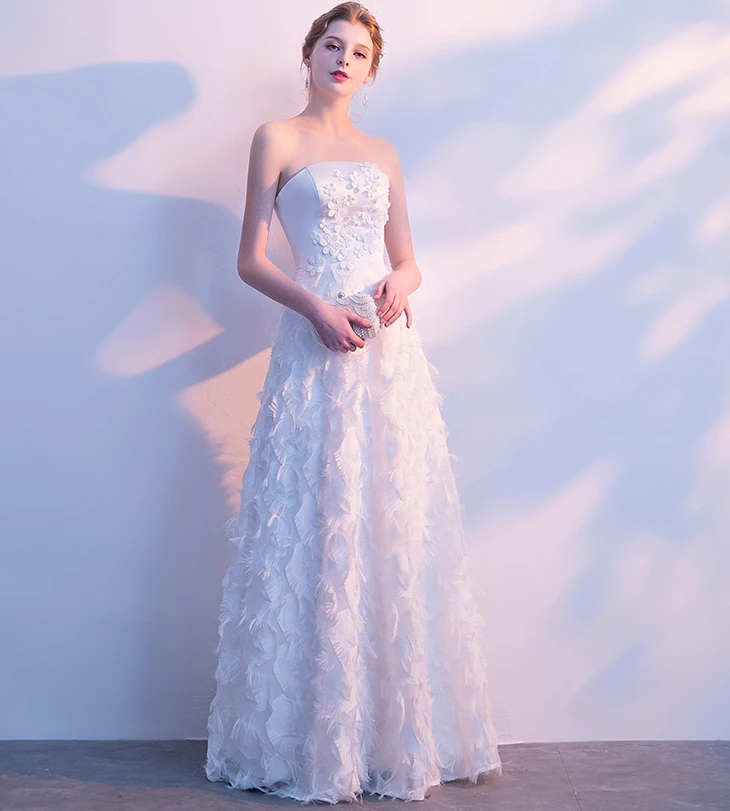 Abito damigella 2019 Новое сексуальное платье без бретелек с бахромой перо цветок белое платье для подружки невесты длинное красивое vestido madrinha