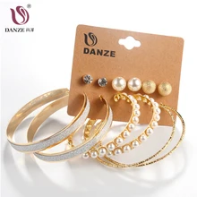 DANZE 6 пар/компл. мода большой круг искусственного жемчуга с металлическим декором, серьги-гвоздики для женщин Подарочный набор Для женщин девочек Brincos, можно носить с серьги ювелирные изделия из жемчуга