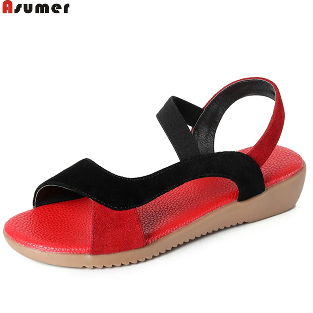 

ASUMER black red fashion summer new arrival ladies shoes casual low heels wedges shoes mixed colors women cow suede sandals