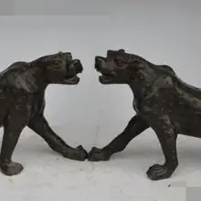 S00301 Лаки Китайский фэншуйская бронза жестокий зверь с леопардовым принтом пара статуй зверей