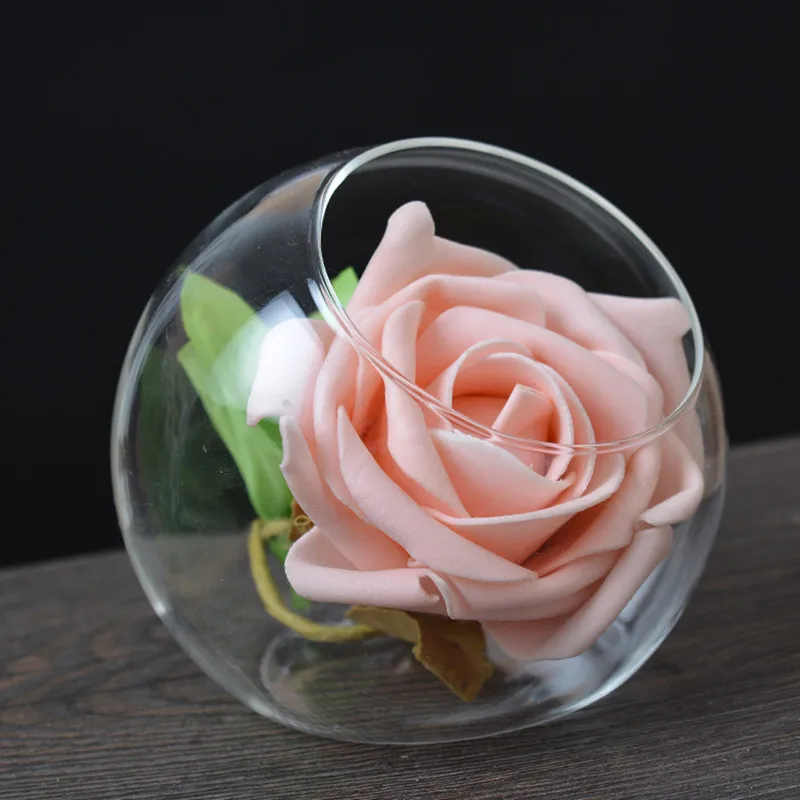 

Betty Store Diameter=15cm Big Size Side Open Glass Ball Terrarium Vase Creative Glass Stand Vase Home Decorative