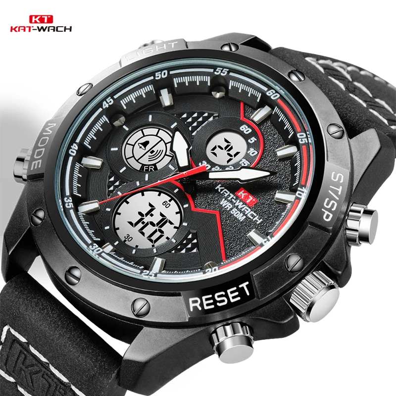 KT Watches Men 2020 Wrist Watch Quartz Sport Leather Gifts Luxury Waterproof Chronograph Analog Digital Mans Black KT1805 | Наручные часы