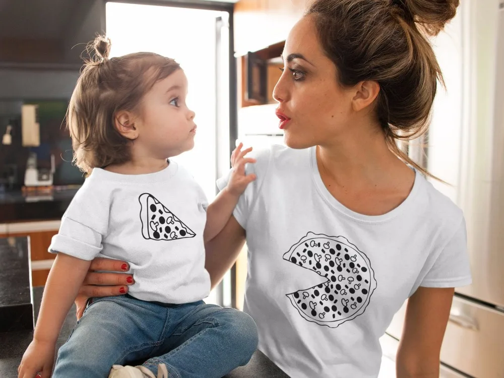 

Family Matching Clothes Print Pizza T-shirt kids tshirt mommy and me clothes 2019