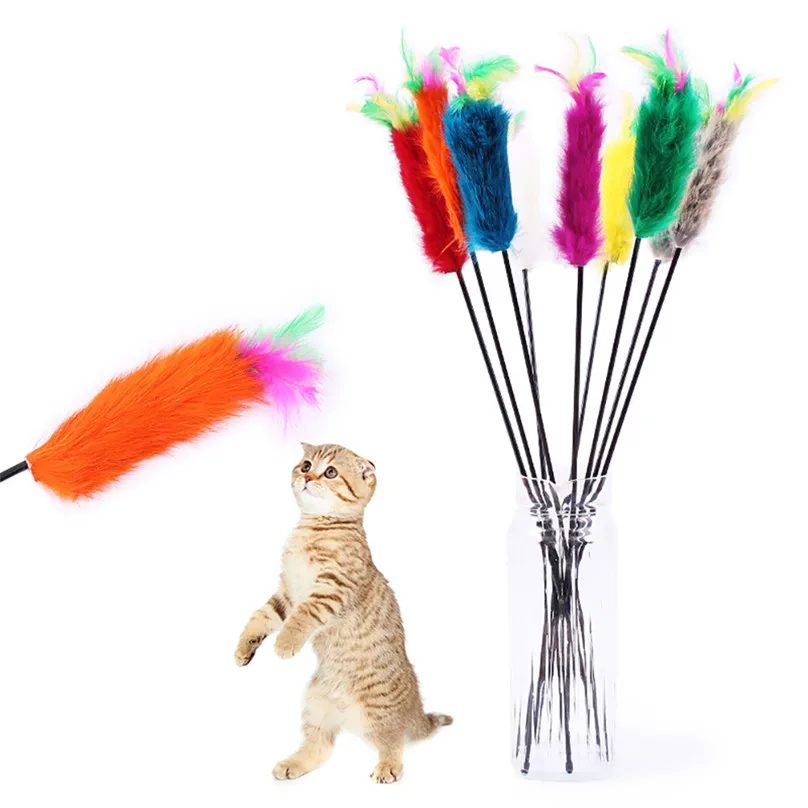Cat Toys Kitten Cat Teaser Interactive Toy Rod with Feather Cat Supplies Jump Training Toy
