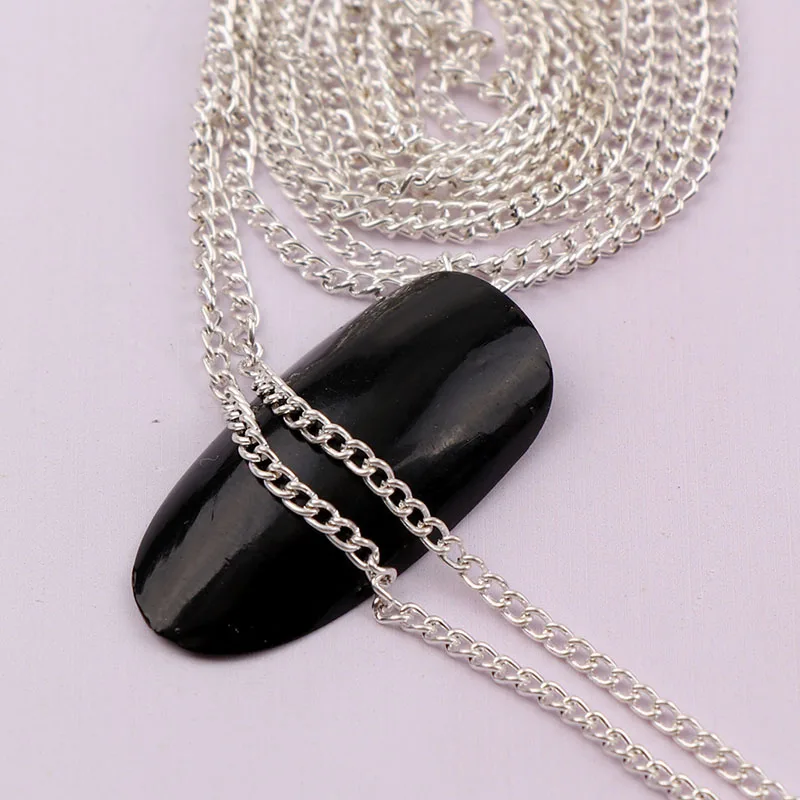 

0.8~1 Meter Width 2mm Length 3D Japanese Silver Nail Metal Chain DIY Hollow Nail Chain Punk Style Nail Art Decoration