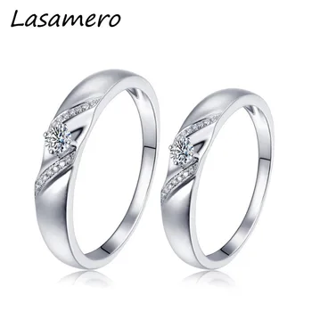 

LASAMERO 0. 057 CT Round Cut Natural Diamond Ring Couple Rings 18k White Gold Certified Pave Set Engagement Wedding Ring