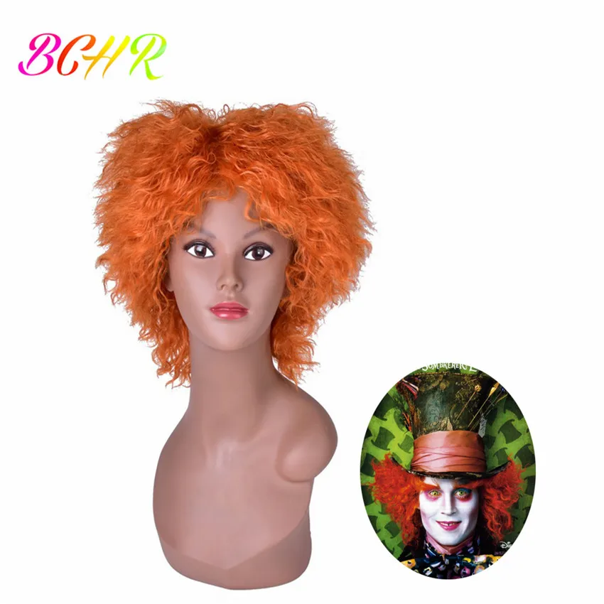 BCHR Mad Hatter косплэй парик кудрявый вьющиеся Искусственные парики средней длины оранжевые парики высокое температура волокно Бесплатная