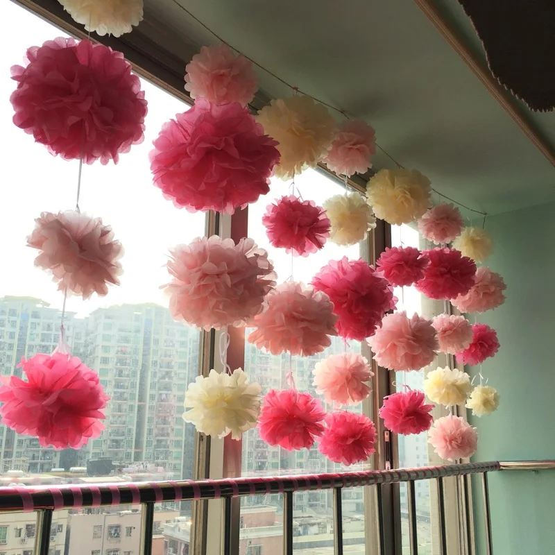 10PCS Handmade 4''(10CM) Tissue Paper Pom Poms Paper Flower Ball Pompom For Home Garden Wedding Birthday Party Decoration