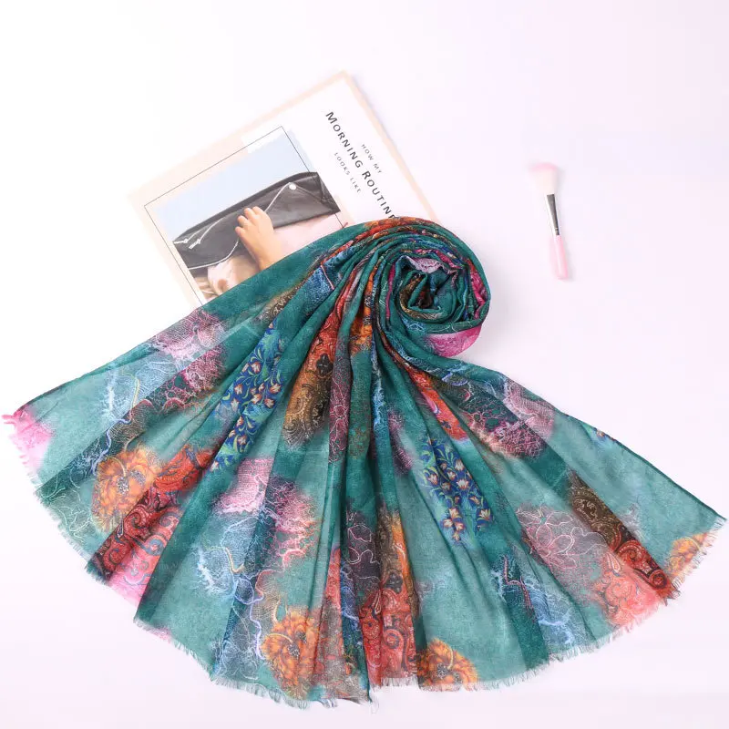 

Fashion African Ethnic Floral Hijab Scarf Printe Soft Cotton Shawls Muslim Scarves Trubans Viscose Wraps Thin Islamic Scarves