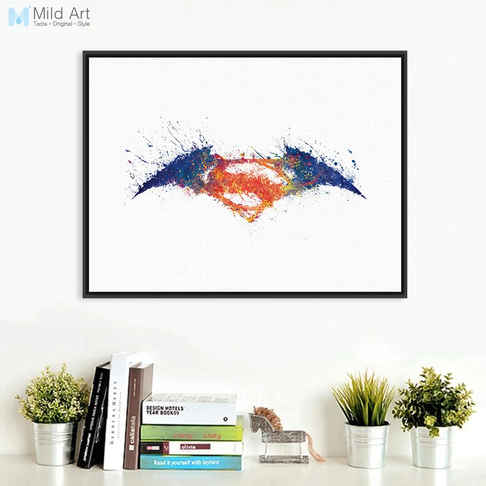 Original Aquarell Batman Vs Superman Logo Movie Kunstdruck Poster Kinderzimmer Wand Bild Leinwand Malerei Keine Gerahmte Wohnkultur Original Watercolor Art Print Posterwall Pictures Aliexpress