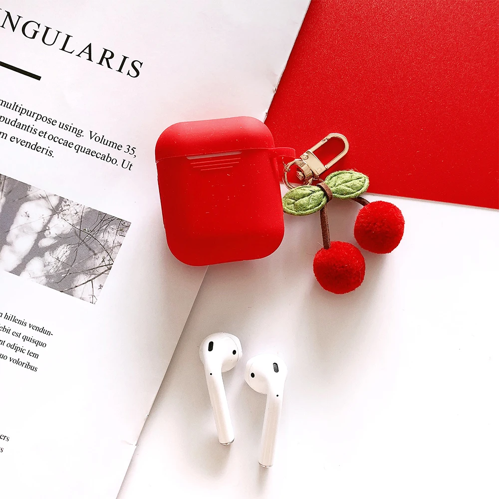 Cute Candy colors Plush Cherry Pendant For Apple New Airpods 2 Shockproof Case For Air Pods Charging Box TPU Silicone Cover Case