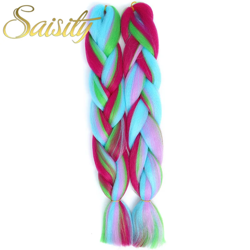 Saisity Synthetic Crochet Hair Extensions Jumbo Braids Purple Pink Blue Red Blend Color Braiding Hair