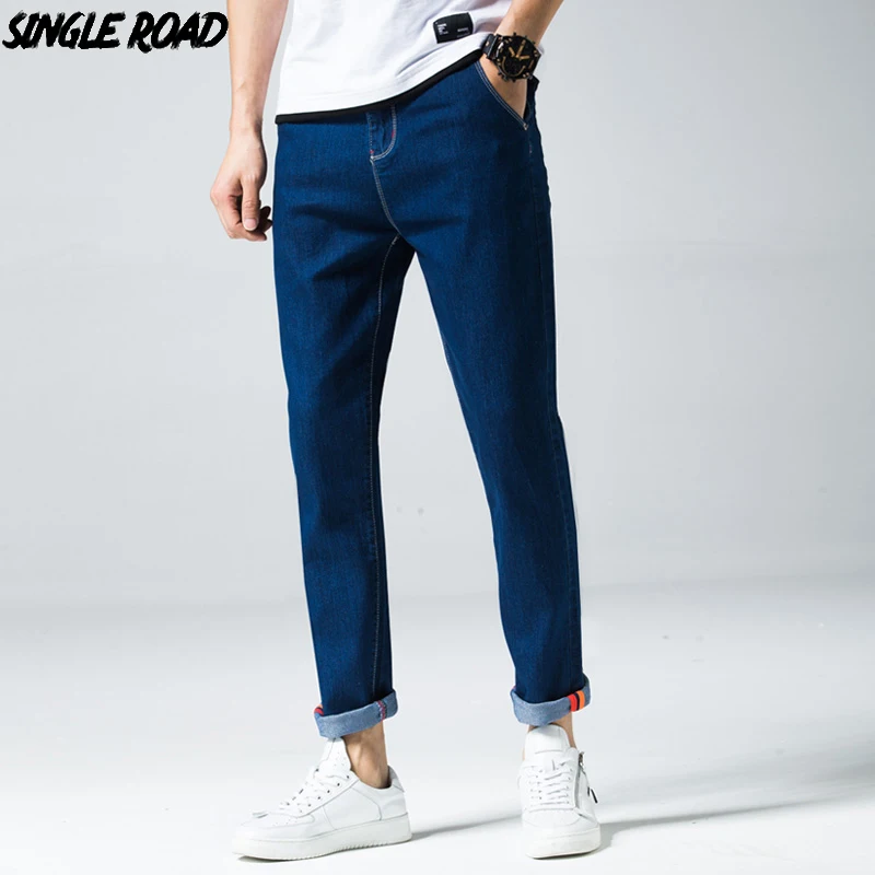 

SingleRoad Jeans Men 2019 Solid Blue Streetwear Slim Fit High Quality Casual Denim Pants Male Straight Stretch Jeans For Men