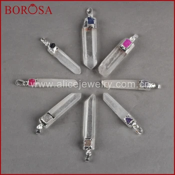 

BOROSA Silver Color Cluster Aura Druzy Quartz Crystal Point & Natural Stone Druzy Jewelry Pendant Fashion Jewelry S0157