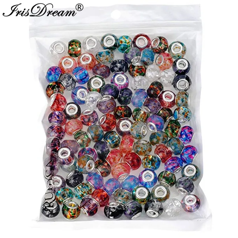

20PCS Lot New Flower Big Hole Round Loose Murano Spacer Crystal Glass Beads Fit Pandora Charms Bracelet For DIY Jewelry Necklace