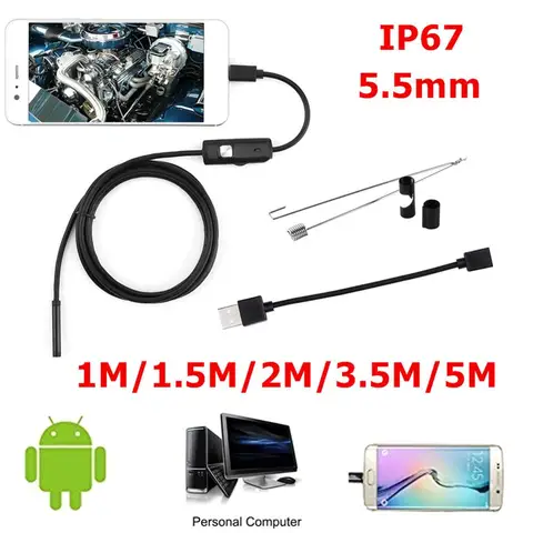 5.5mm 7mm Endoscope Camera 1M/1.5M/2M/3.5M/5M IP67 Waterproof Inspection Borescope Camera For Android 6 LEDs Adjustable