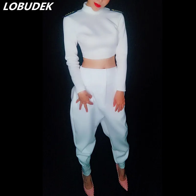 

(Short Tops+Harem Pants) Set Nightclub Bar Women DJ Rap Singer Hip Hop Jazz Modern Dance Costume Tide Street Dance Stage Outfits