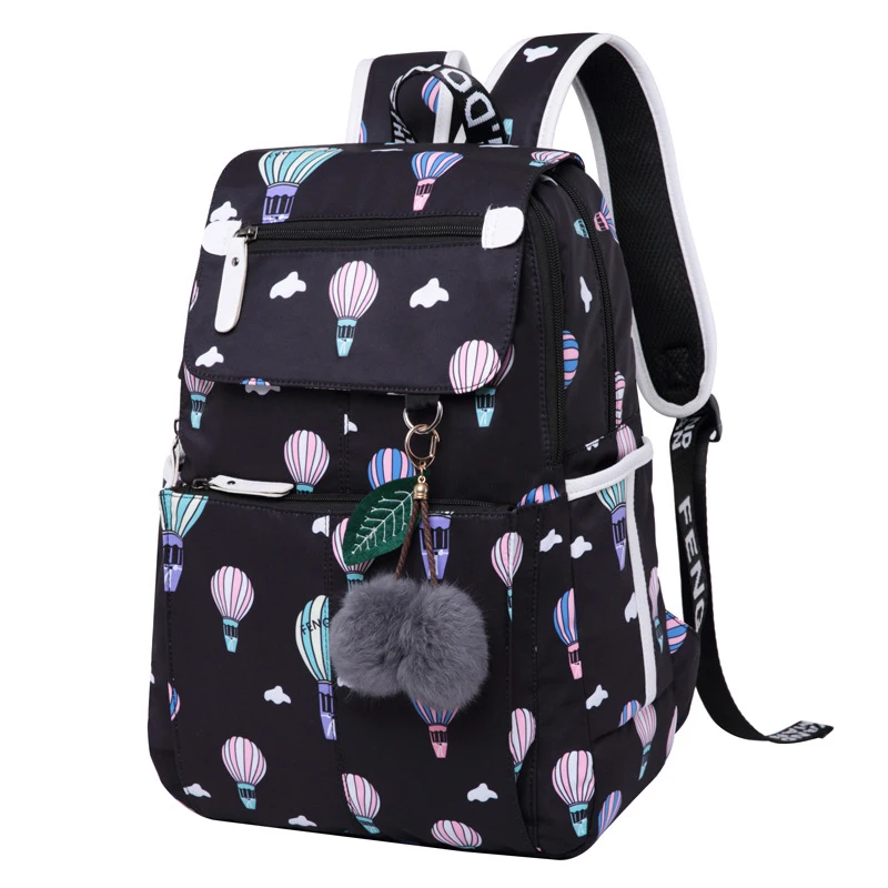 Модный школьный рюкзак USB, школьные сумки для девочек, женские черные рюкзаки, плюшевый мяч, школьный рюкзак с бабочкой, детский школьный рюкзак