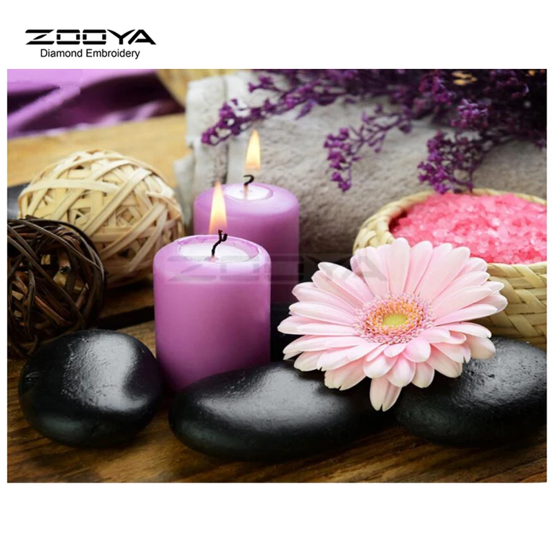 ZOOYA Алмазная вышивка 5D DIY алмазная живопись цветок и камень свечи Живопись
