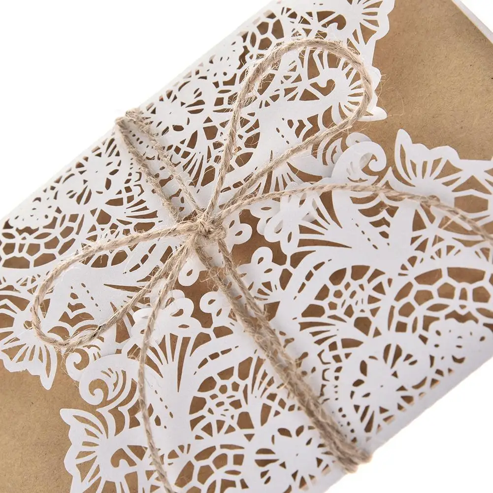  10pcs Design Wedding Invitations Flower Pattern Laser Cut Lace West Cowboy Customize Invitation Car - 4000032540001