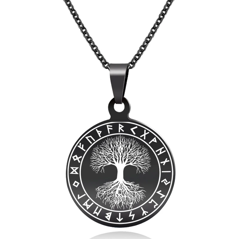 ABAICER руны викингов и дерево жизни индивидуальные нержавеющей стали кулон ожерелья выгравированное имя любовь ярлык, логотип ювелирные изделия 7 - Окраска металла: Black