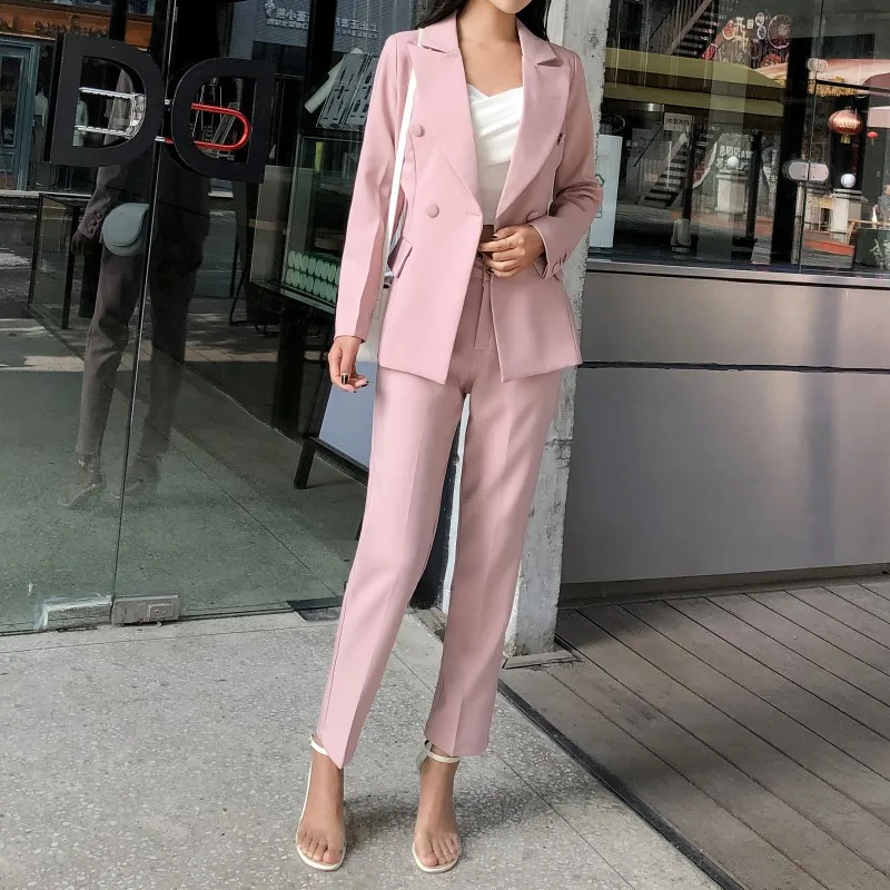 Women's suits set of pink professional small suit jacket casual wild nine pants two sets of 2019 summer new women's clothing