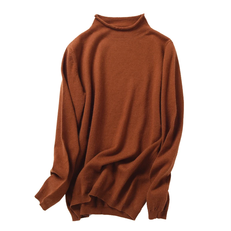 

2019 New Thick High Quality Warm Female Women Cashmere Wool Sweater Pullovers Long Sleeve Half-high Collar Curling Solid Wild