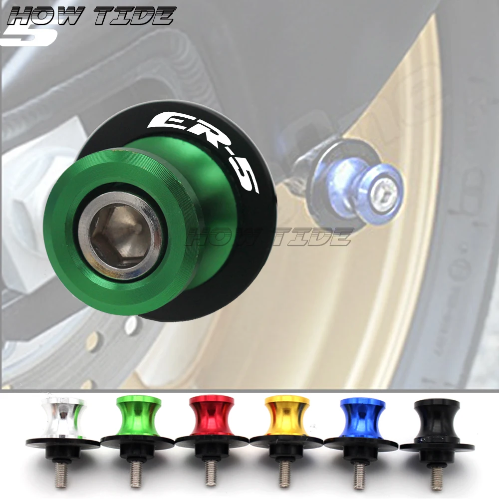 

For Kawasaki ER-5 ER 5 ER5 2004 2005 10mm Motorcycle Blue CNC Aluminum Swingarm Spools Slider stand screw LOGO (ER-5)