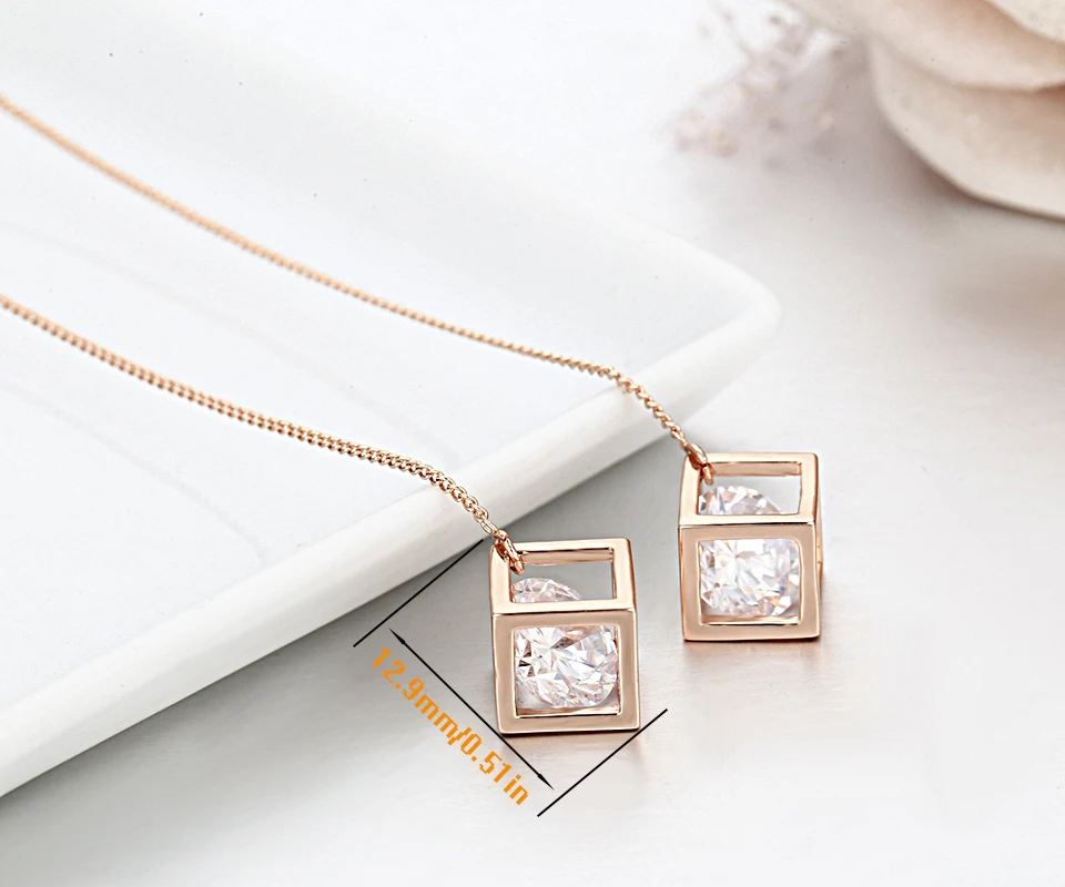 Полого Куба w/AAA CZ Циркон Link Rose Gold Цвет длинной цепочкой падение серьги нити через