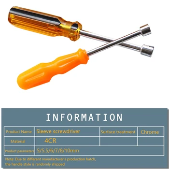 

1PC 5/5.5/6/7/8/10mm Socket Wrench Screw Driver Metal Hex Nut Key Tool Screwdriver Handle Random