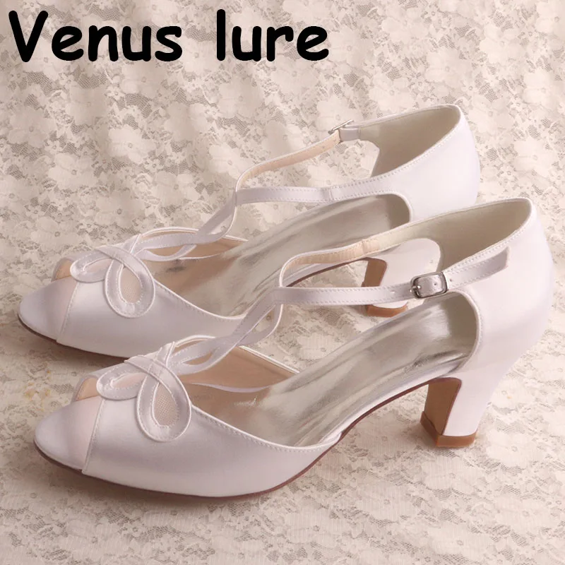 white satin block heel