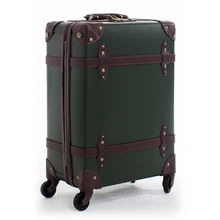 Letrend Vintage Suitcase Wheels Leather Rolling Luggage Spinner Women Retro Trolley 20 inch Cabin Travel Bag