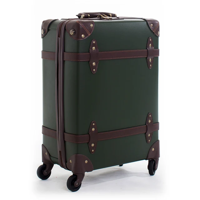 Letrend Vintage Suitcase Wheels Leather Rolling Luggage Spinner Women