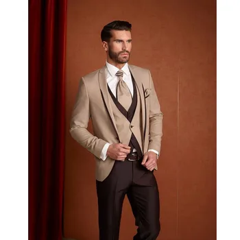 

Custom Made Beige Brown Classic Men Suit Formal Slim Fit Suits Custom Blazer Men 3 Piece Men Suits (Jacket+Pants+Vest)