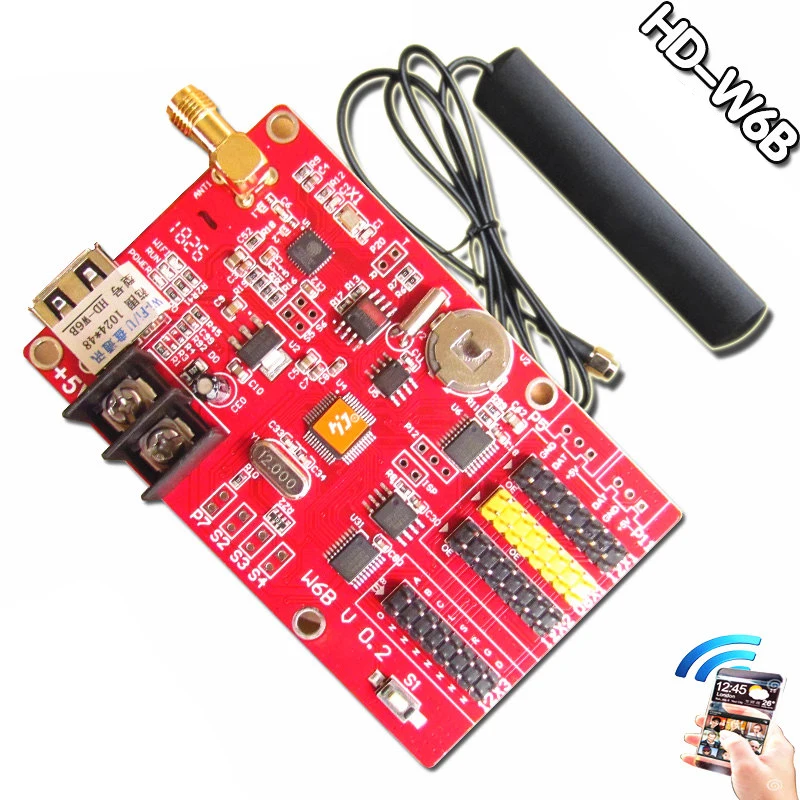 

HD-W6B wifi / U disk led controller card 1024*48 pixels wireless for P10,f3.75,p7.62 display module led control drive board
