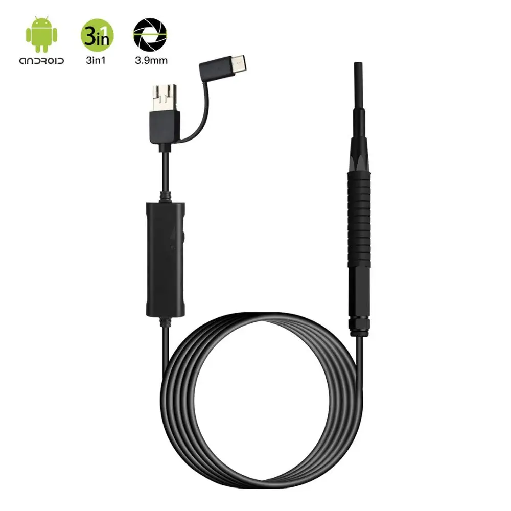 1.3MP Black Эндоскопическая камера 3,9 мм 1.3MP мини 3 в 1, USB эндоскоп для чистки ушей, светодиодный, визуальная Ушная ложка, отоскоп, камера TYPE-C android windows - Цвет: 1.3MP Black