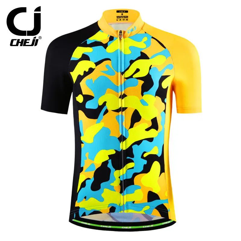 Yellow CHEJI Boys Cycling Jerseys Reflective Bicycle Shirts Cycle Wear