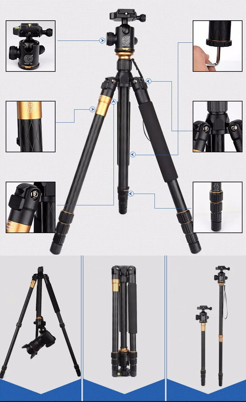 Q666/QZSD Q999 профессиональные фотографические портативные штативы Pro SLR цифровая камера Алюминиевый Штатив для путешествий