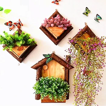 

Wall Hanging Flower Pots Wooden Flower Container Wood Ornamental Hanging Baskets Wall Mount Flowerpots Home Christmas Decoration