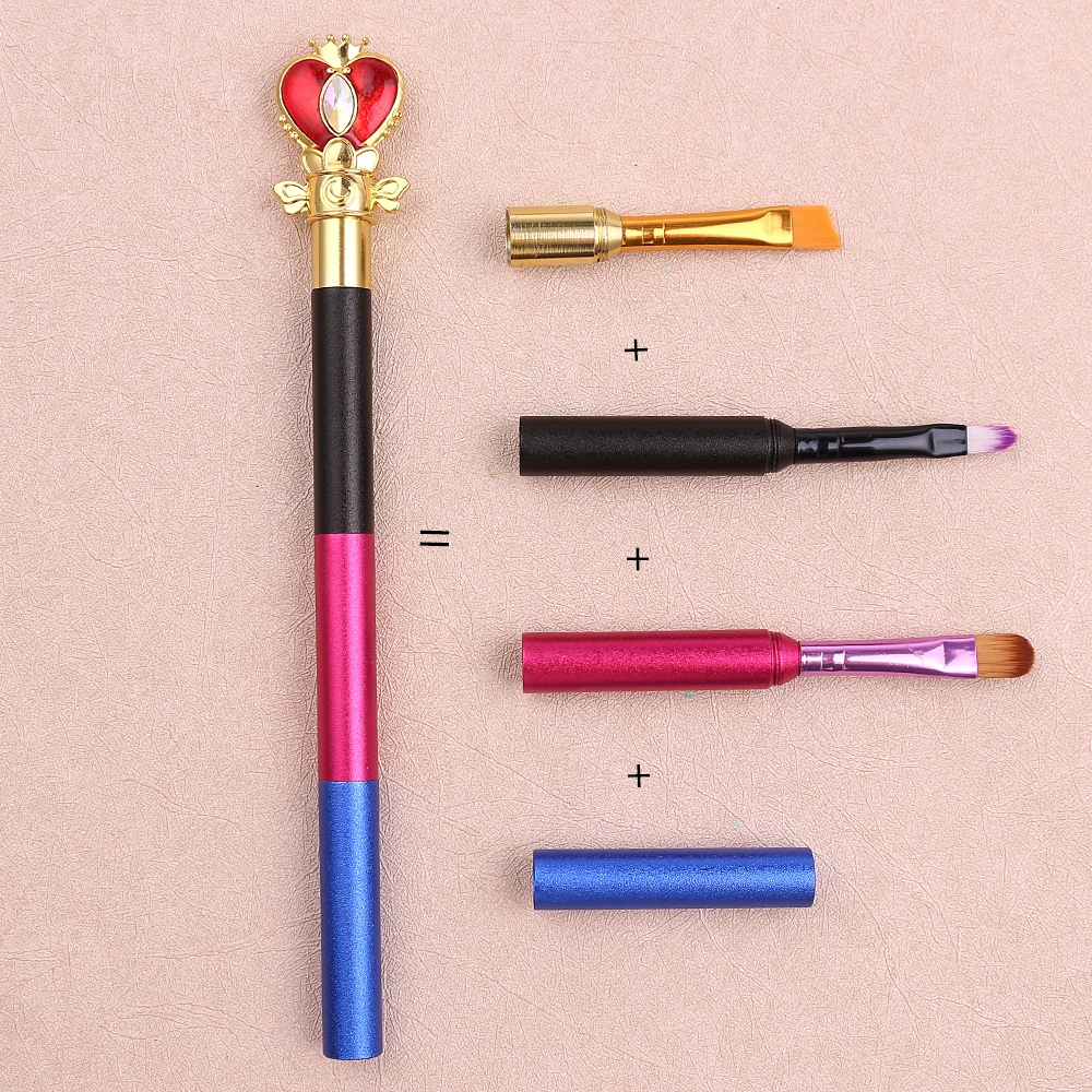 

Anime Magic Wand Three in One Makeup Brushes Creative Superposition Makeup Brush Eyebrow Eye shadow Lip brush Metal Scrub Handle