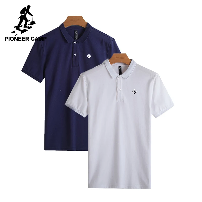 

Pioneer Camp pack of 2 Polo Shirt Men top quality 100% cotton Mens Polo Shirt Short Sleeve Solid Blue 2-packs Brand Clothing