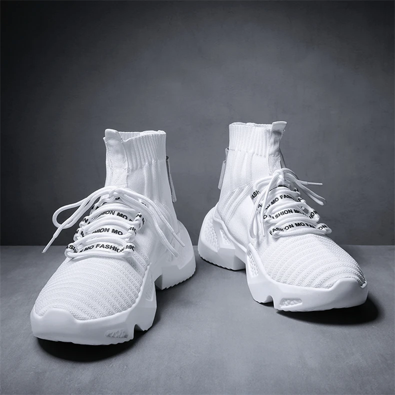 KJEDGB/Новинка; Дизайнерская обувь на толстой подошве, визуально увеличивающая рост; мужская повседневная обувь; черные, белые кроссовки на платформе; Дышащие носки; обувь