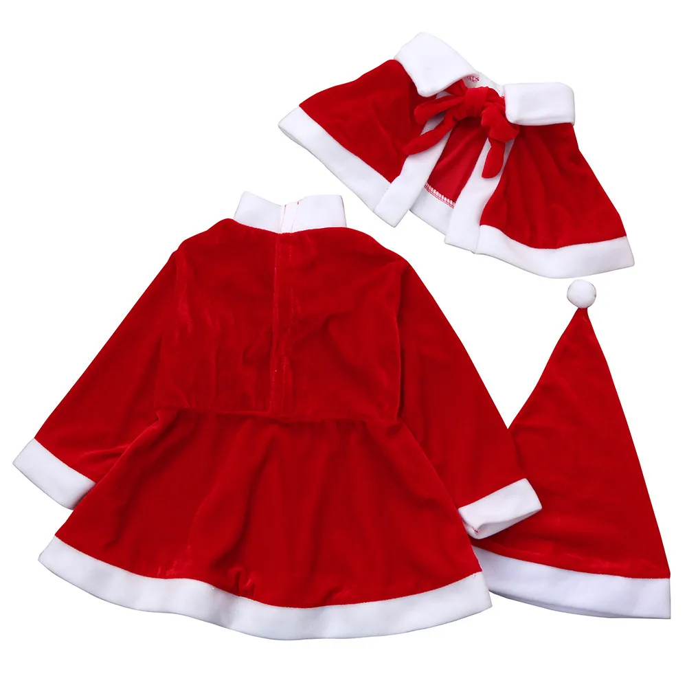 Рождественская Одежда для маленьких девочек; костюм; нарядные платья+ шаль+ шляпа; комплект из красного платья из смешанного хлопка; 827