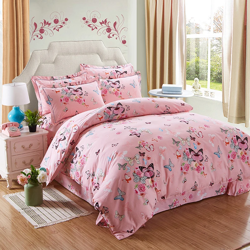 

Winter Duvet Cover Home Bedding Set 100% Cotton Thick Sanding Bed Linens Butterfly Printing Bedspread Queen King Free Shipping