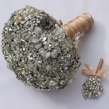 Ultimate luxury Bridal brooch bouquet crystal Pearl Jewelry Wedding Bouquet custom made Silver Retro Bride’s bouquets 8 inch