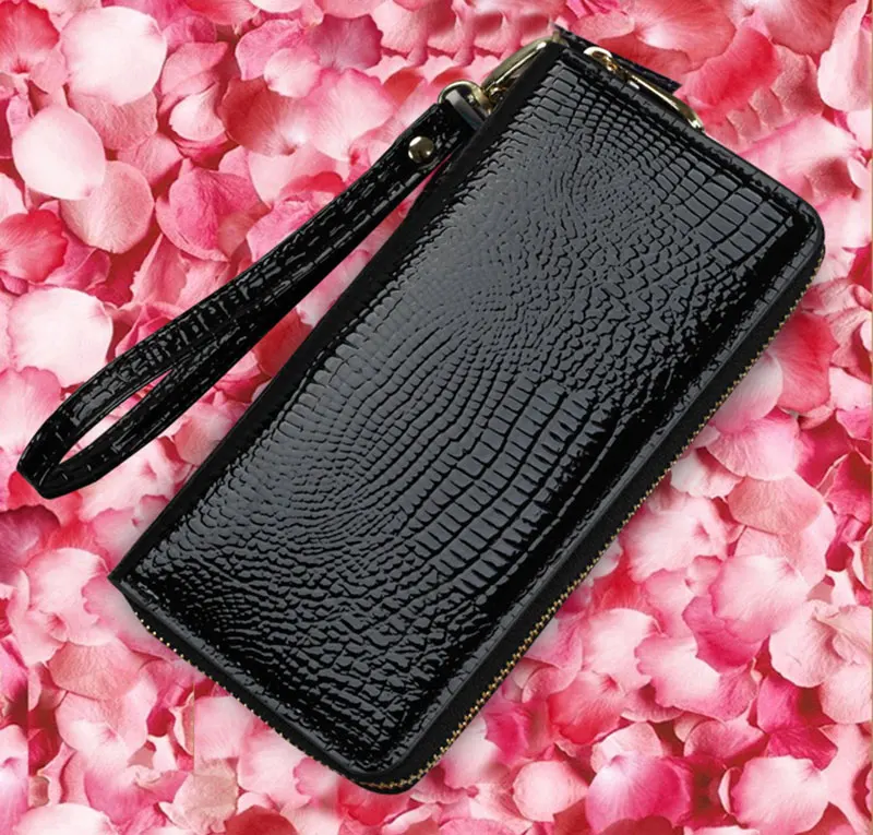 LMS 2017 New Luxury Long Women Wallet and Purses Alligator Patent Leather Zipper Cardholder Ladies Large Capacity Clutch Wallet (24)