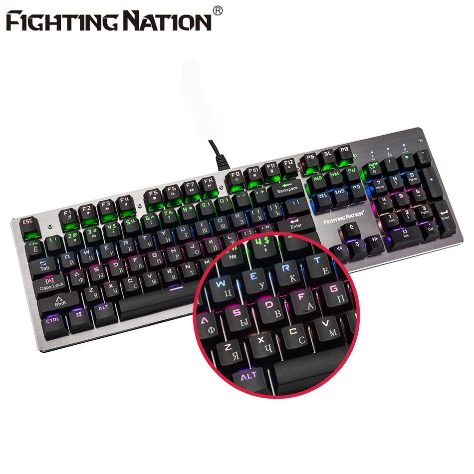 FIGHTING NATION русская Механическая Подсветка с подсветкой Проводная USB игровая геймерская компьютерная клавиатура подсветка клавиатуры