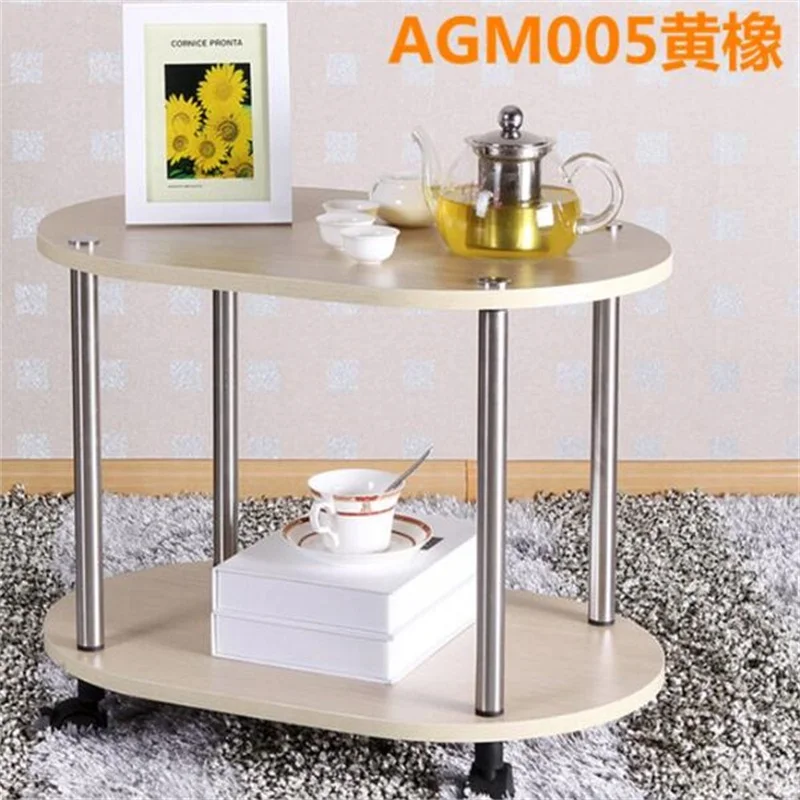 60*40*47CM Modern Wood Bedside Table Sofa Side Coffee Table Mobile Oval Tea Cart With Wheels