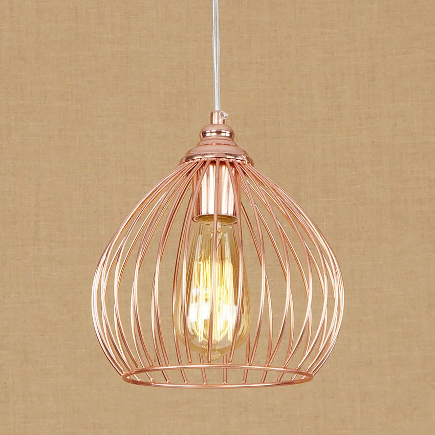 Us 45 0 10 Off Retro Rose Gold Hanging Luminaire Dia 20cm Iron Birdcage Shade Edsion Bulb Lighting Industrial Pendant Lamp For Restaurant Cafe In